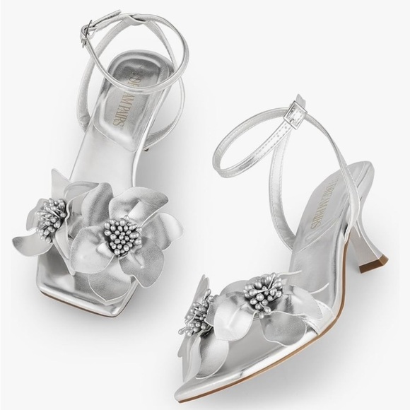 DREAM PAIRS Women's Flower Wedding Heels Cute Square Toe Size 7.5 - Picture 4 of 11